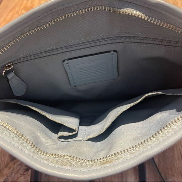 COACH file crossbody bag Signature tan blue silver hardware F58297 Preowned - Picture 7 of 14